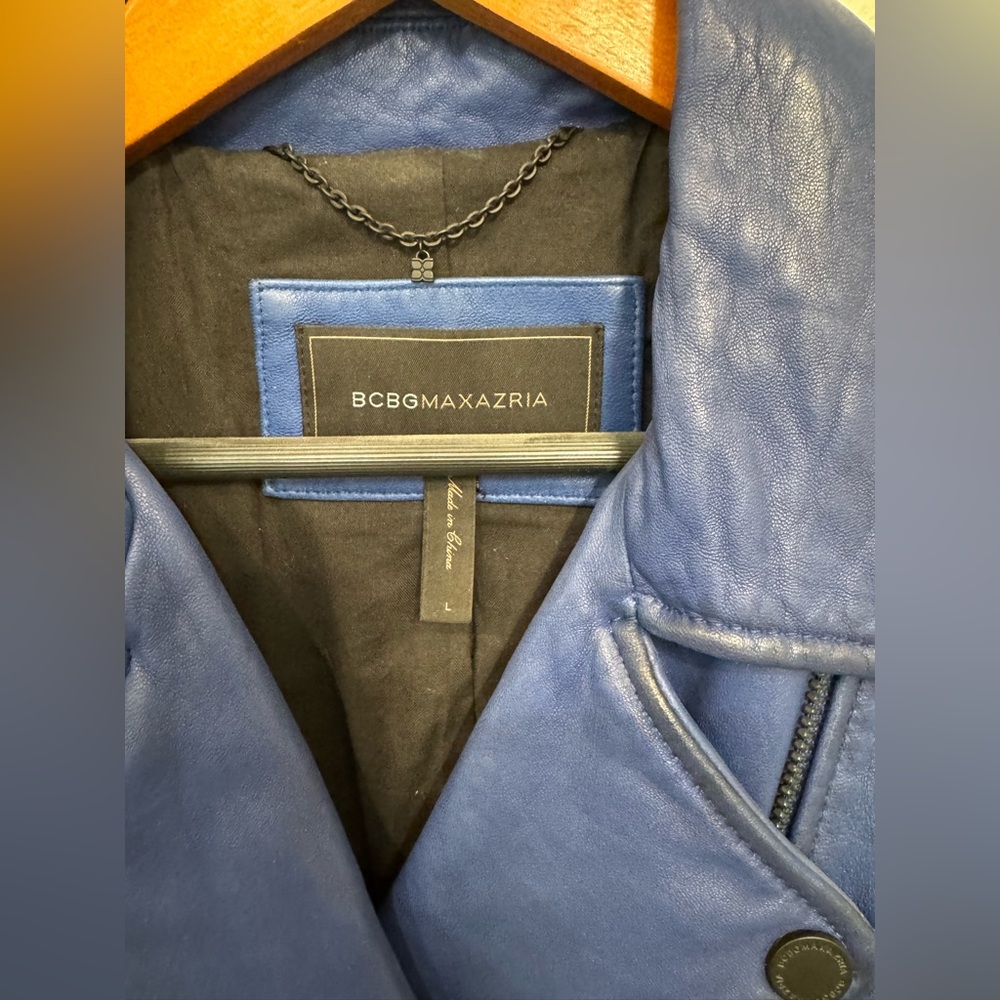 BCBGMaxAzria Blue Leather Moto Jacket - Picture 2 of 5